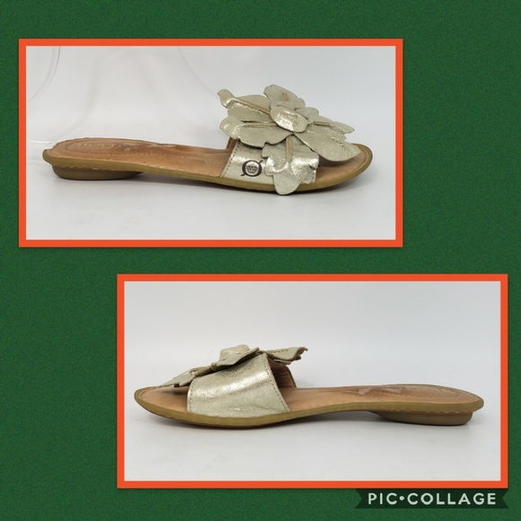Born Metallic Gold Leather Slide Sandals Size 6 - Picture 3 of 5